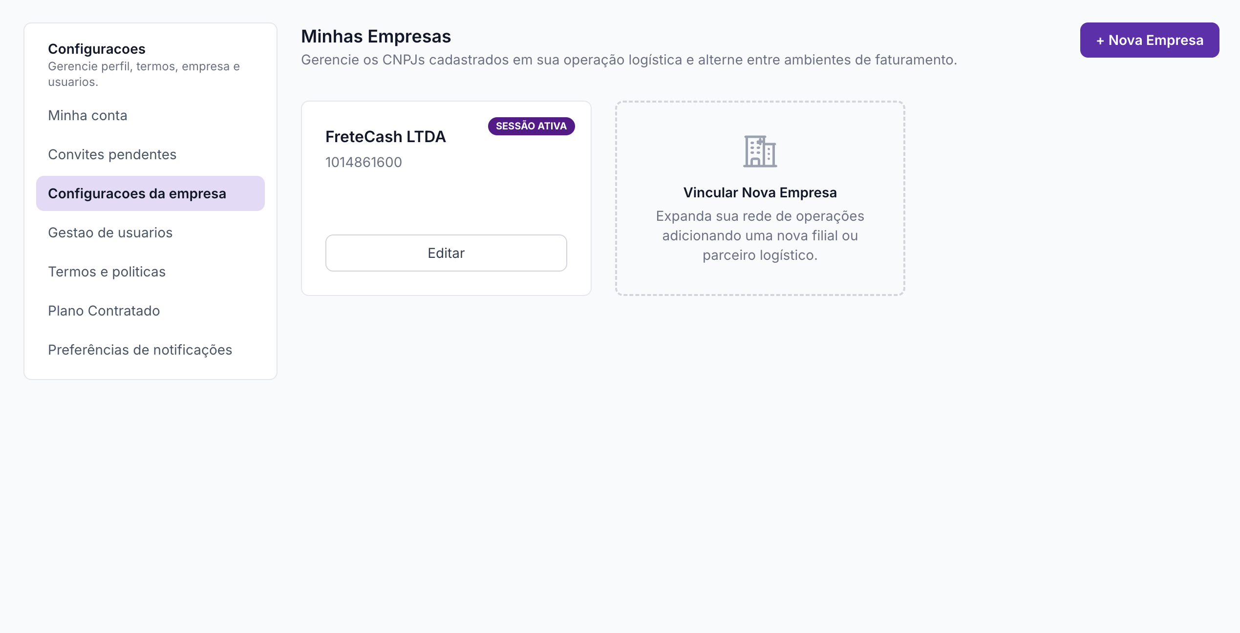 FreteCash - gestão multi-empresa